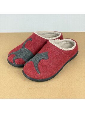 L.L. Bean Daybreak Cat Scuffs Slippers Womens 8 Red Gray Slip On Wool Fleece